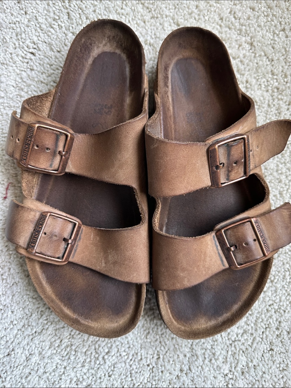 Birkenstock Brown Two-Strap Leather Sandals with Buckles 39 8.5-9